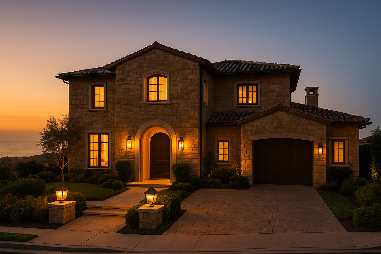 Newport Coast estate photographed at dusk
