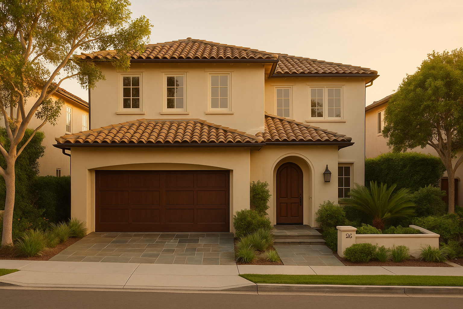 Corona del Mar home exterior in late-afternoon light